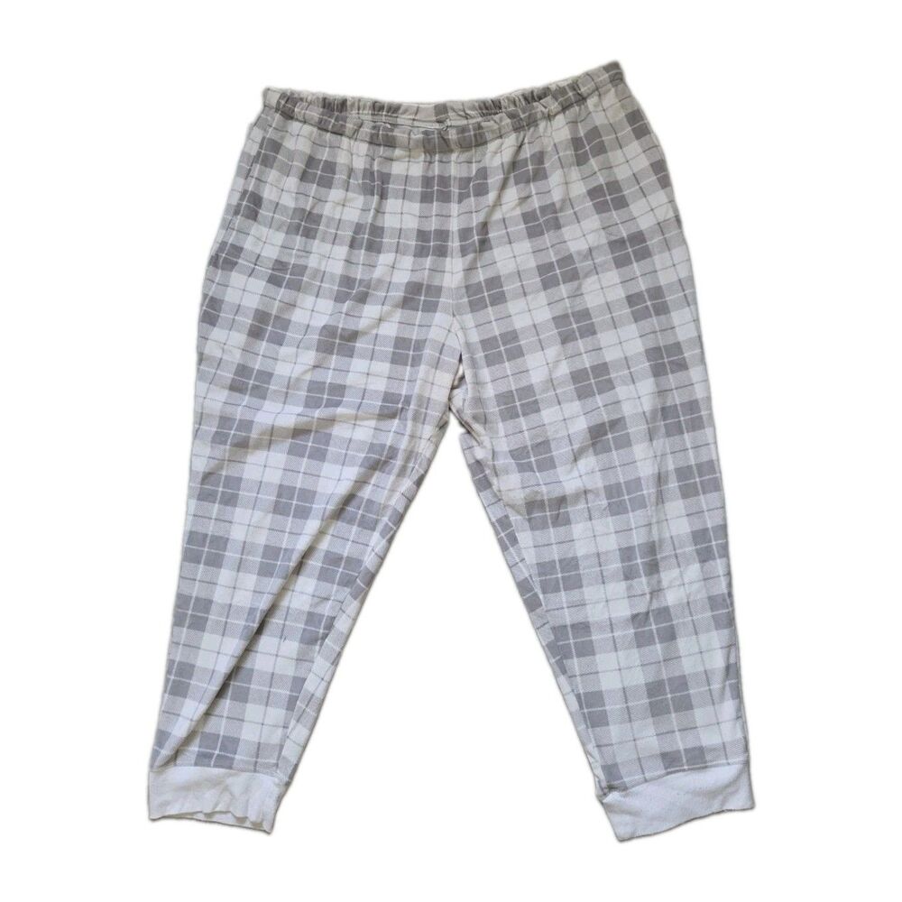 Cuddl Duds Plaid Fleece Pajama Jogger Pants Gray White Plus Size 3X GUC